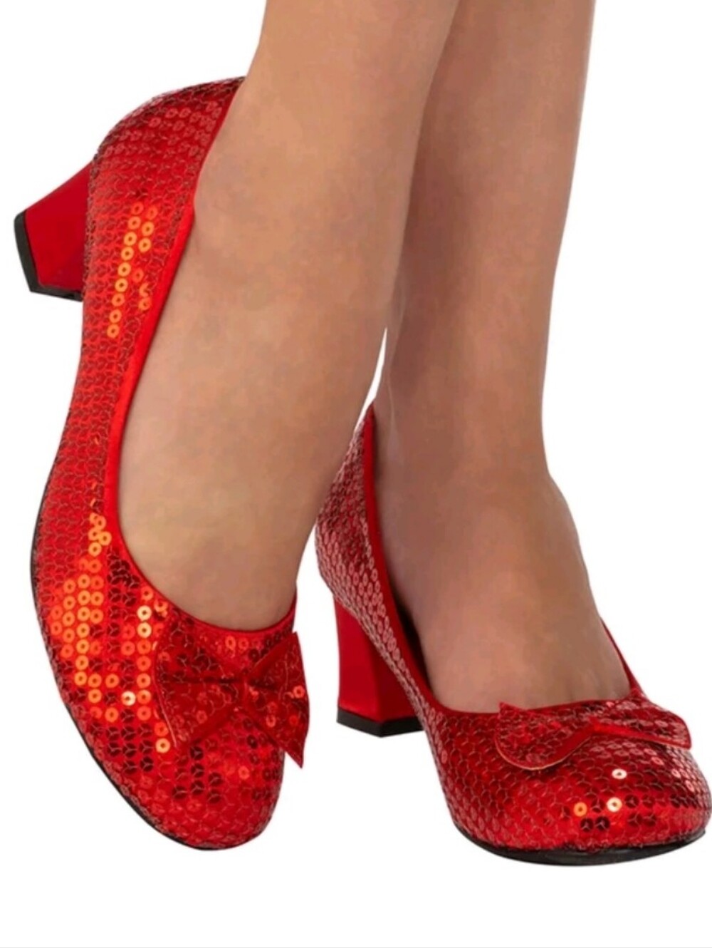 Rubie's Women's 6 Red Sequin Mid Heel Pumps with Bow - New